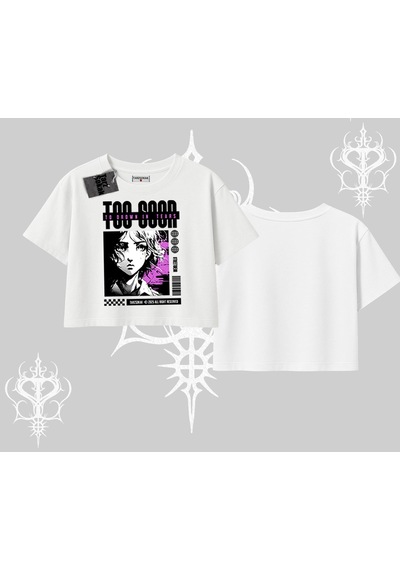 Startmore Startmore Oversize Crop Tshirt Too Good Anime Girl Grafik Baskılı Beyaz