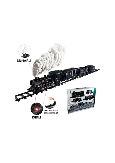 Duman Çıkartan Büyük Boy Pilli Sesli Ve Işıklı 15 Parça Klasik Buharlı Tren Oyuncak Lokomotif Seti