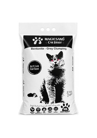 Aktif Karbon Bentonit Ince Taneli Kedi Kumu, 10 Lt, Gri, Topaklaşan