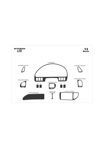 Mitsubishi L400 Torpido Kaplama 1998-2006 13 Parça Karbon