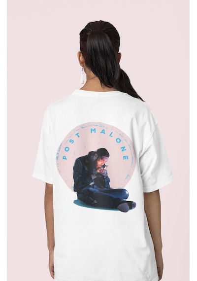 Post Malone Rapper Sırt Baskılı Unisex Oversize Şarkıcı Tişört Beyaz