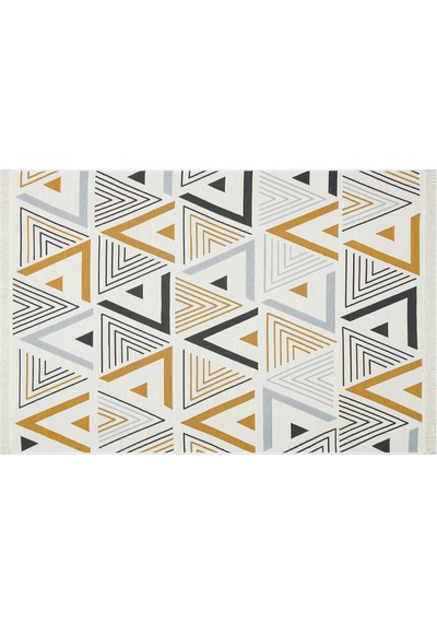 Yellow Grey Yıkanabilir Çift Taraflı Modern Desenli Dokuma Kilim