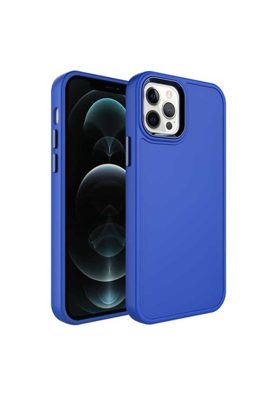 Apple Uyumlu iPhone 12 Pro Max Metal Çerçeve Ve Buton Tasarımlı Sert Zore Botox Kılıf-saks Mavi