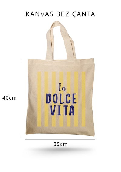 Lunora Collectıon La Dolce Vita Baskılı Kanvas Bez Çanta Ham Renk