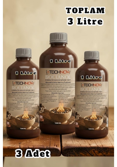Technow 3000ml Kokusuz Ve Dumansız Yüksek Kaliteli Bioethanol Şömine Yakıtı 3 Litre