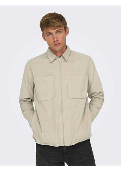 Only & Sons Erkek Relaxed Fit Fermuarlı Bej Kadife Ceket - 22029769