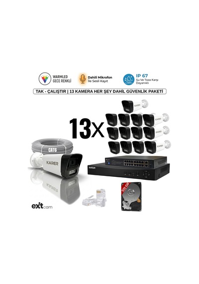 13'lü Ip-poeli-5mp-sesli -gece Renkli- Su Geçirmez- Full Hd-320gb-güvenlik Kamera Seti