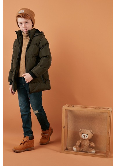 Lela Içi Peluş Astarlı Çıkarılabilir Kapüşonlu Şişme Erkek Çocuk Mont 5763038 Haki