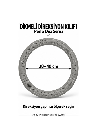 Trobus Volkswagen Taigo 2021-2025 Uyumlu Dikmeli Direksiyon Kılıfı Perfo Düz Delikli Deri Gri