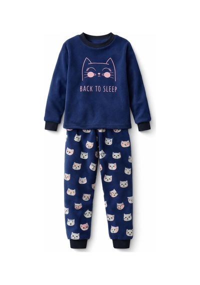 Kız Çocuk Kadife Polar Desenli Pijama Takımı 1682 Lacivert Lacivert