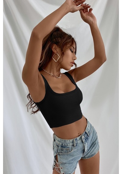 Epilons Zenvial Kadın Siyah Kalın Askılı Crop Top Büstiyer Zenviall2