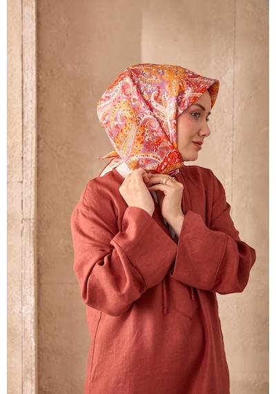 Twill İpek Eşarp 11473-08 Lavanta, Turuncu, Kırmızı, Beyaz, Gri