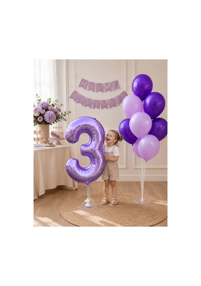 1-9 Yaş Doğum Günü Balon Seti 32 İnç Folyo Rakam Balon Ve 7'li Balon Standı Çoklu Renkli