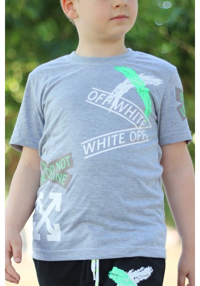 Panios Kids X Baskılı Sıfır Yaka Erkek Çocuk Gri T-shirt Gri