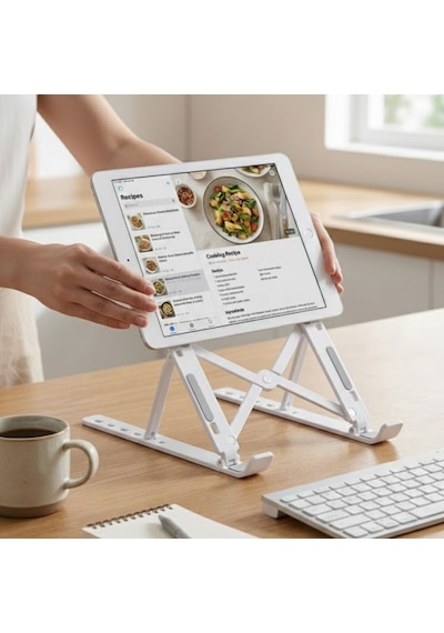 Buffer Plastik Katlanır Tablet Standı Ayarlanabilir Açılı, Taşınabilir Masaüstü Telefon Ve Tablet Tutucu Stand