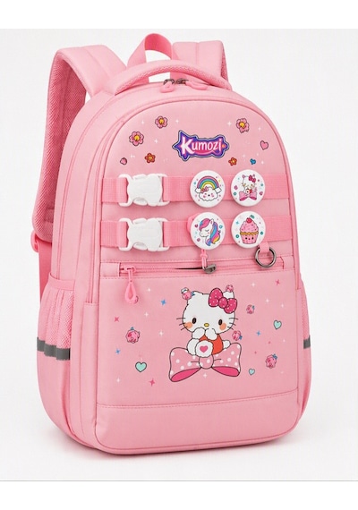 Hello Kitty Baskılı Özel Tasarım Ortopedik Su Geçirmez Cüzdanlı Okul Çantası Termal Beslenme Ve Kalemlik Seti Pembe