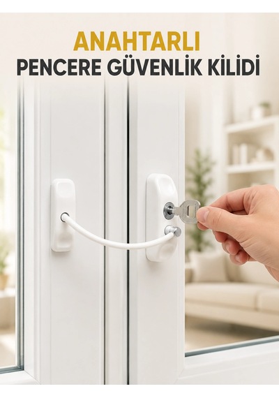 Mey İthalat Pencere Güvenlik Kilidi Kablolu Çocuk Emniyet Kilidi Anahtarlı Beyaz Pencere Kilidi