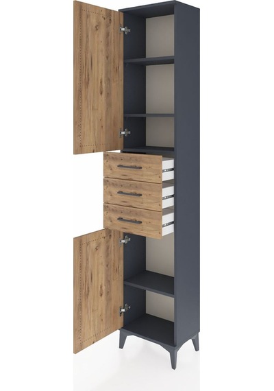 Arges Dolap 4 Raflı 3 Çekmeceli 2 Kapaklı 44x30x221 Antrasit-çam Antrasit