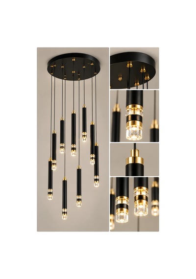 Modern Premium 10'lu Ledli Sarkıt Avizesi 52w 4000k Siyah Salon Mutfak Şık Modelleri 100 Cm