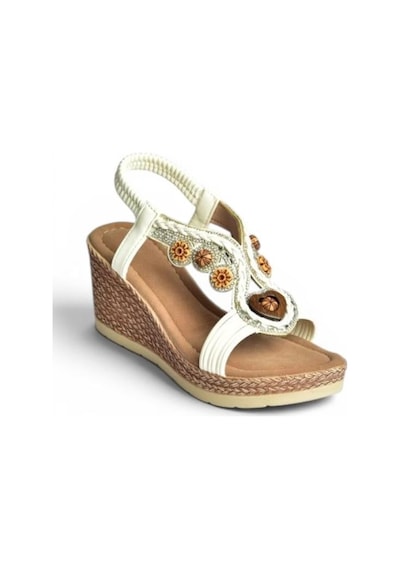 Fox Shoes Y274501609 Beyaz Dolgu Tabanlı Kadın Sandalet