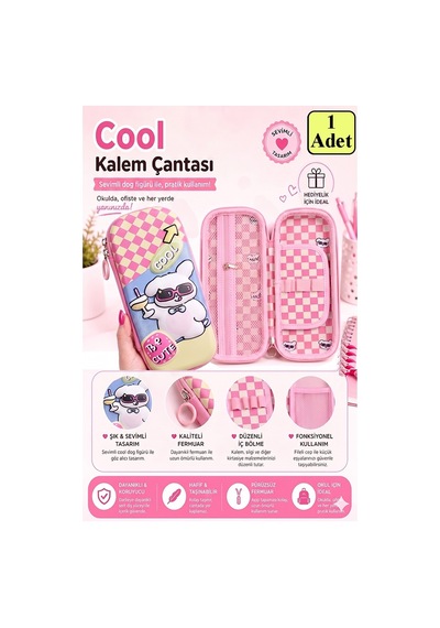 Pembe Kabartmalı Bölmeli Kalemlik 1 Adet P-5922 Kız Çocuk Okul Kalem Kutusu 3 Boyutlu Sevimli Karikatür Hediyelik Sarı