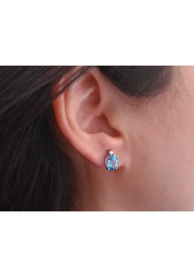 Sirius Mavi Topaz Ve Pırlanta Taşlı Küpe  0804E0054