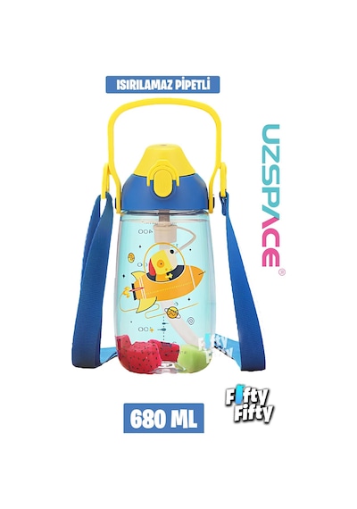 Uzspace Pipetli 680 ML Boyun Askılı Tritan Çocuk Su Matarası -kutulu- Ffuz2202680 001