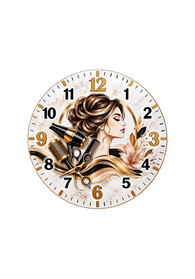 Kuaför Temalı Duvar Saati 45 Cm Saç Tasarım Güzellik Salonu Uv Baskı Sessiz Akar Mekanizma 955 Çok Renkli
