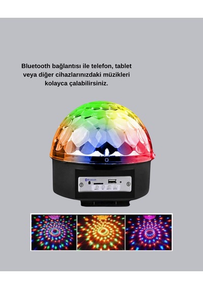 Bluetooth Hoparlörlü Led Disko Işığı Müzik Ritim Duyarlı Ve Taşınabilir Şeffaf