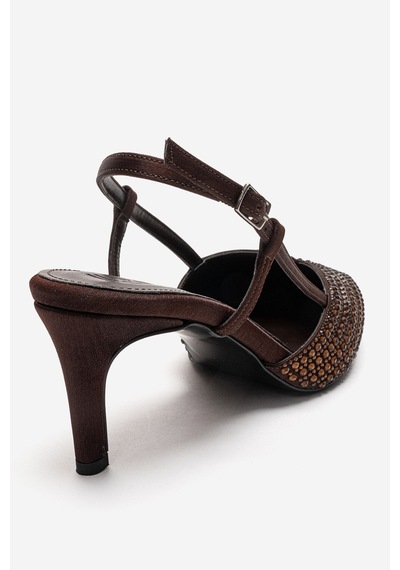Luvishoes Elodıe Kahverengi Taşlı Kadın İnce Topuklu Abiye Ayakkabı