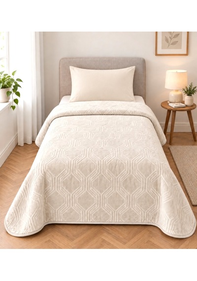 Özdilek Trendy Embos Tek Kişilik Battaniye 155x220 -art Deco Krem