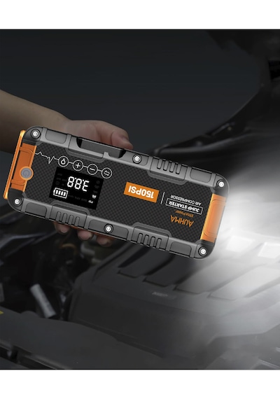 Auhma A9955 16000mah Araç Akü Takviye Cihazı Ve Hava Kompresörü 150 Psı Dijital Şarjlı Oto Lastik