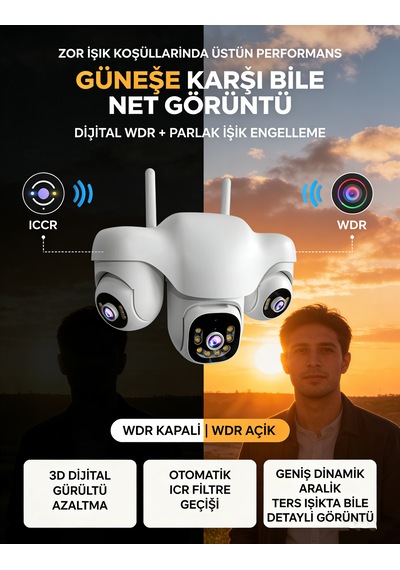 3 Kamerali 3 Ptz 3x6mp Wifi Lle Calisan Guvenlik Kamerasi Full Hd Ip66 360