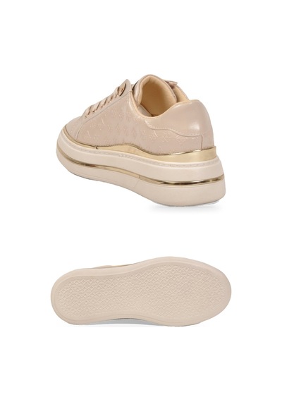 Ayakmod Bej Cilt Kalın Rahat Tabanlı Bağcıklı Kadın Casual Yürüyüş Ayakkabı Sneaker 431173
