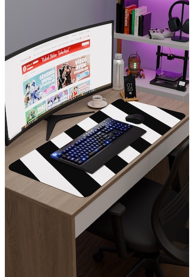Siyah Beyaz 90x40 Xxl Taraftar Gaming Oyuncu Mouse Pad Kaymaz Taban Büyük Klavye Fare Altlığı Şerit