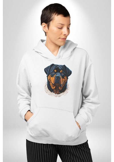 Rottweiler Koca Kafa Kadın Erkek Beyaz Kapüşonlu Sweatshirt Hoodie Beyaz Rottweiler Koca Kafa Kadın Erkek Beyaz Kapüşonlu Sweatshirt Hoodie Beyaz