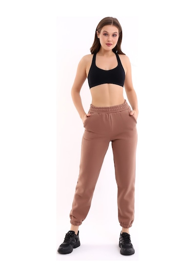 Winmoda34 Jogger Bol Kesim Kalın 3 Iplik Şardonlu Eşofman Altı Kadın Sütlü-kahve
