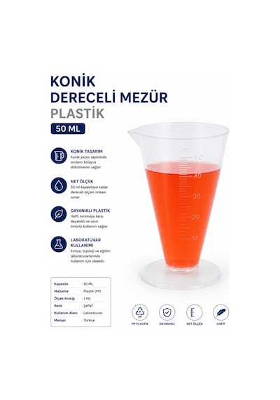 Konik Dereceli Mezür Plastik 50 Ml