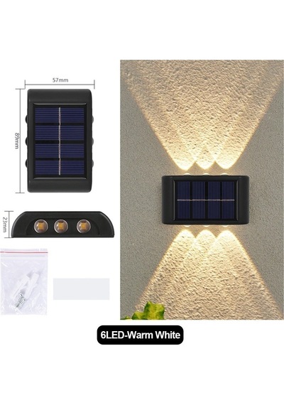 2 Adet Dekoratif Duvara Monteli Gün Işığı Solar Enerji Aplik Led 6 Ledli 3 Üstte 3 Altta Led Mevcut