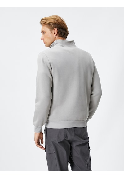 Koton Yarım Fermuarlı Sweatshirt Dik Yaka Uzun Kollu Şardonlu Gri 4wam70024mk Gri