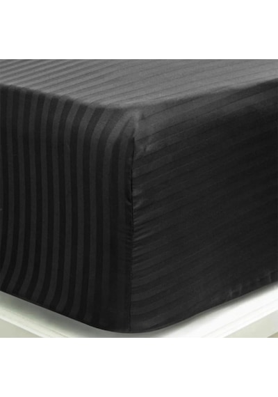 Çizgili Saten Yatak Çarşafı Lastikli 100x200 Yastık Kılıfı 50x70 Siyah