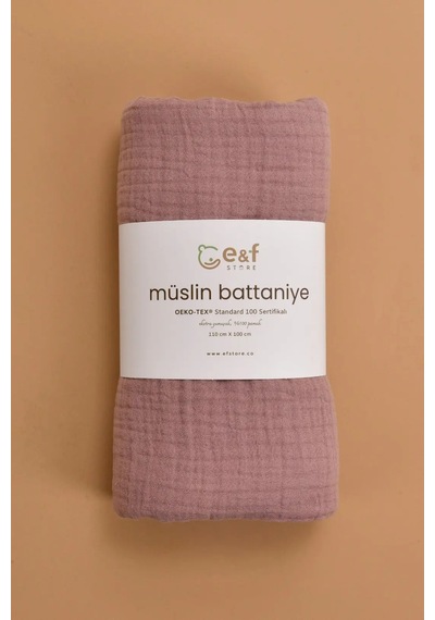E&f Store 4 Katlı Organik Müslin Bebek Battaniyesi - Gül Kurusu Gülkurusu
