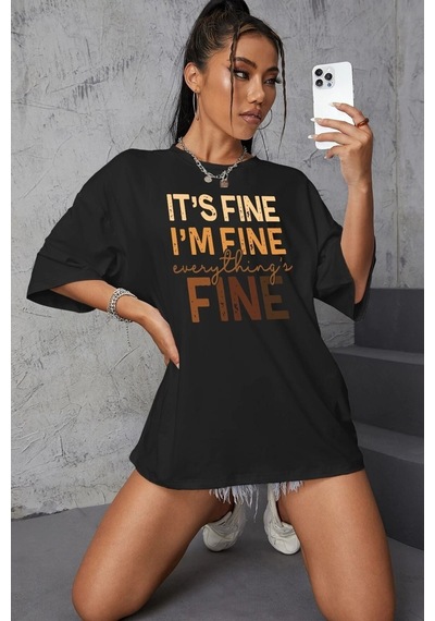 Unisex Fine Baskılı Kısa Kol T-shirt SIYAH