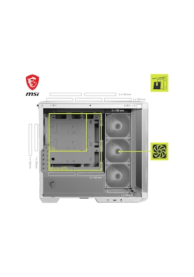 Msı Mag Pano M100r Pz Argb Fanlı Beyaz Micro Atx Oyuncu Kasası