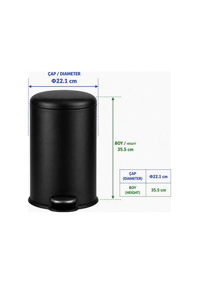 Kobos Muso Pedallı Çöp Kovası 8l Mat Siyah Kbpcjh-8853mb