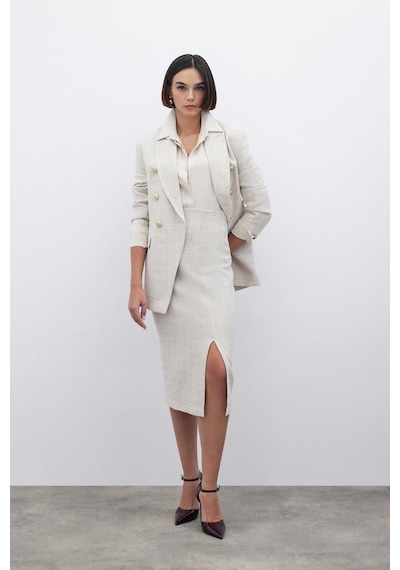 Sateen Simli Midi Boy Tüvit Etek - Bej-134947 Bej