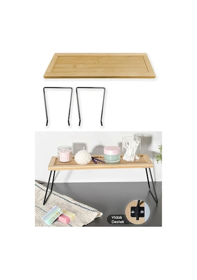 Telly Metal Ayaklı Bambu Tezgâh Üstü Düzenleyici Raf/sunumluk/organizer 36x12x15 Cm Genel