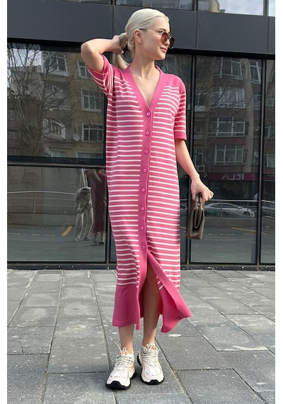 Madmext Pembe Düğmeli Triko Kadın Elbise Mg1648-pembe Pembe