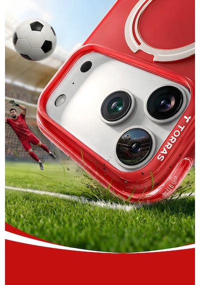 Torras Apple iPhone 17 Pro / 18 Pro Uyumlu Ostand Q3 Air World Cup Serisi Magsafe Kılıf Kırmızı Beyaz