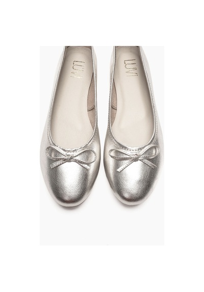 Luvishoes 01 Gümüş Cilt Hakiki Deri Kadın Babet Ayakkabı Gümüş